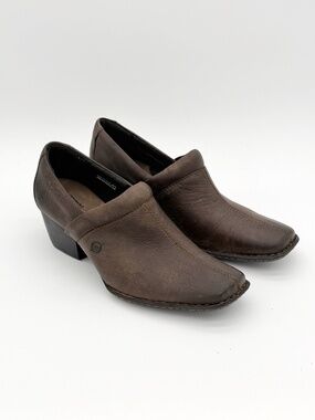 Born Kinney Brown Leather Heeled Clogs Shooties Slip On Shoes Square Toe 9 40.5